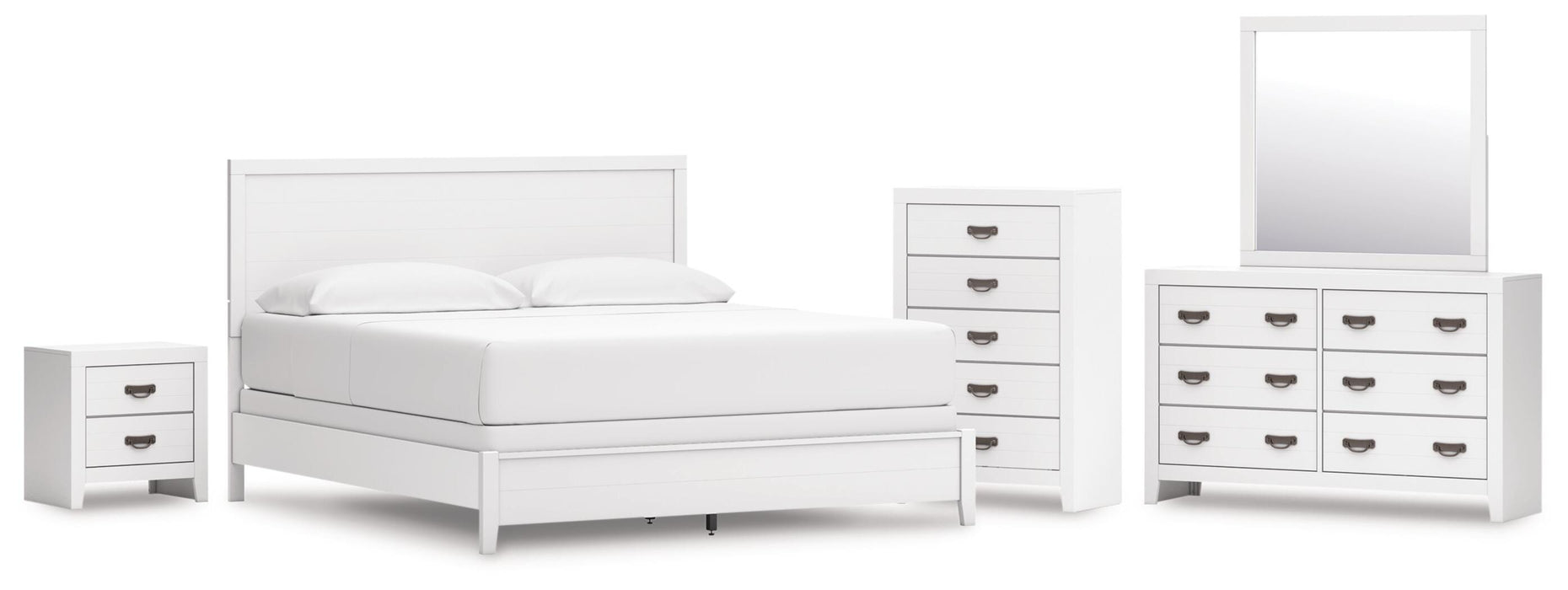 Binterglen California King Panel Bed, Dresser, Mirror, Chest and Nightstand