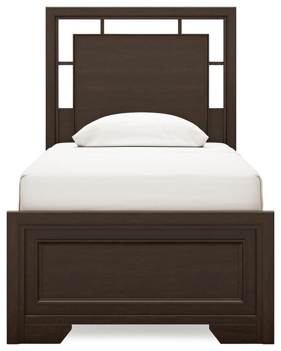 Covetown Twin Panel Bed with Mirrored Dresser