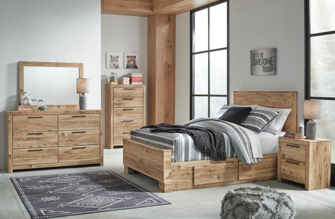 Hyanna Full Panel Bed with 1 Side Storage, Dresser, Mirror and Nightstand