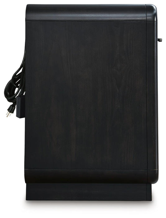 Rowanbeck King Upholstered Panel Bed, Dresser, Mirror and Nightstand