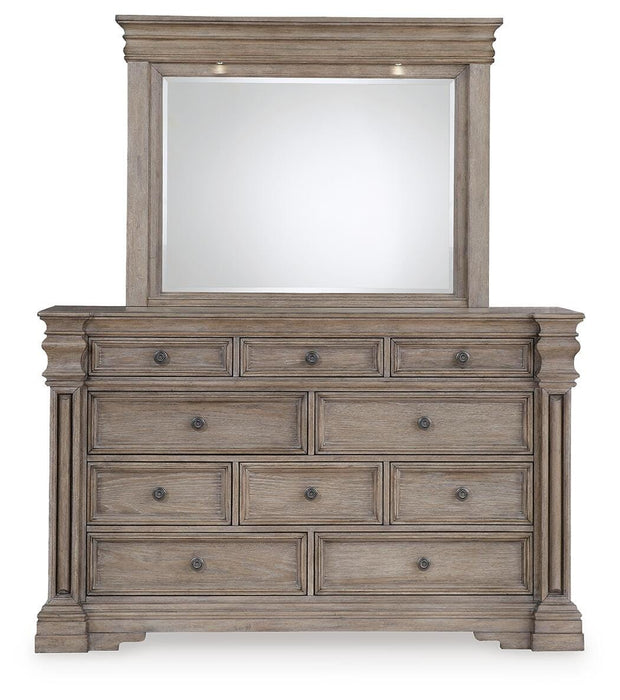 Blairhurst King Panel Bed with Mirrored Dresser and Nightstand