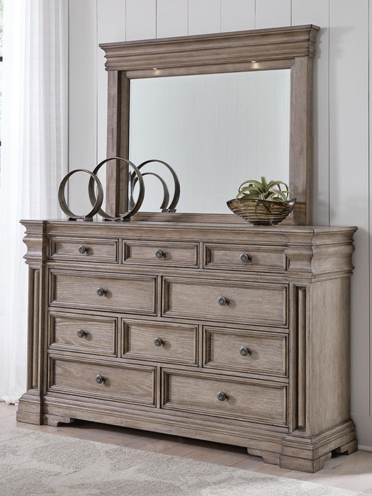 Blairhurst King Panel Bed with Mirrored Dresser
