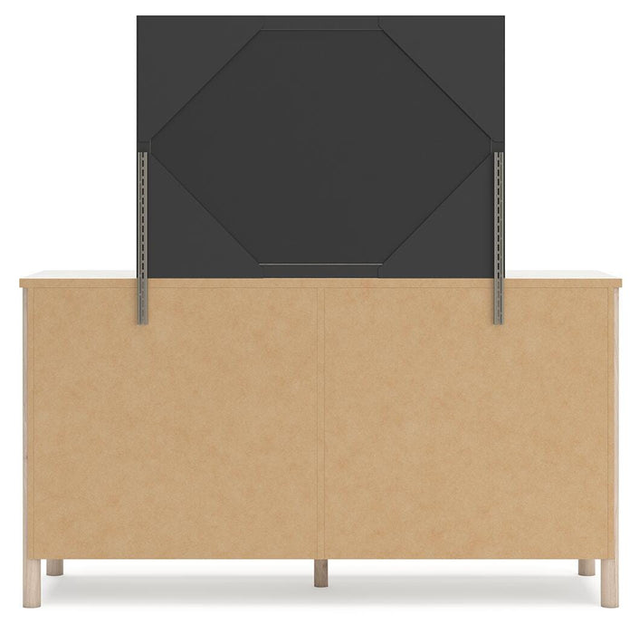 Cadmori Queen Upholstered Panel Bed with Mirrored Dresser, Chest and Nightstand