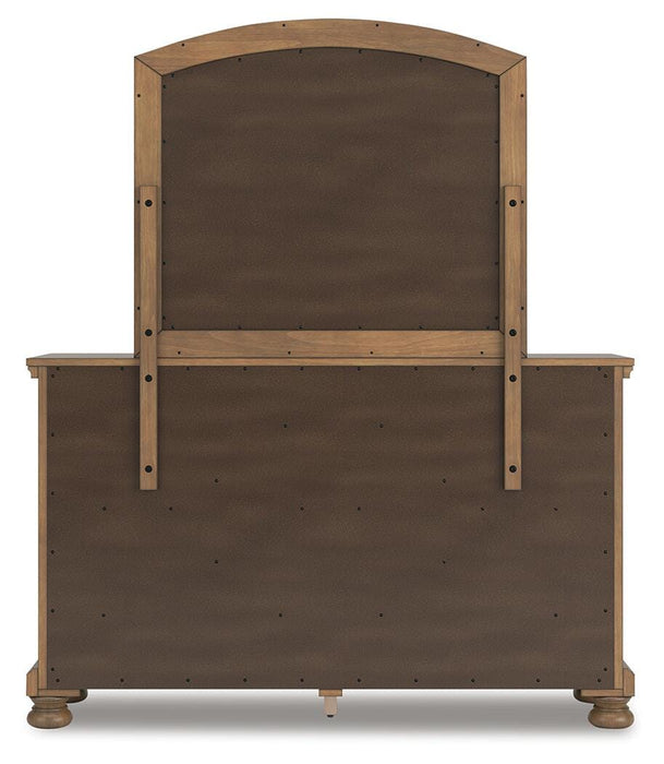 Feddinger California King Storage Sleigh Bed with Mirrored Dresser