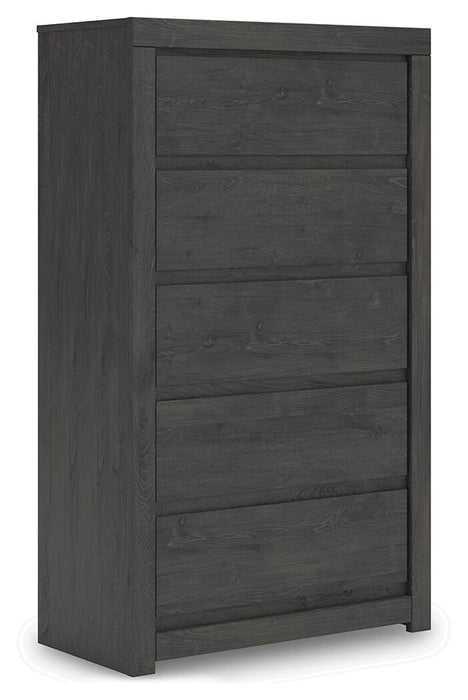 Fraluna King Panel Storage Bed, Dresser, Mirror, Chest and Nightstand