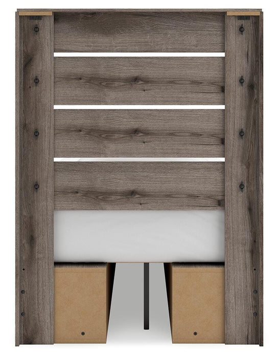 Graystorm Twin Panel Bed with Storage, Dresser and Mirror