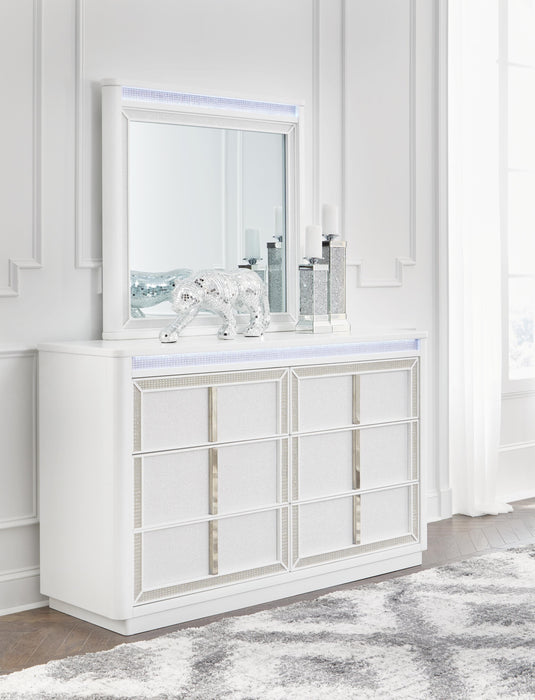 Chalanna King Upholstered Storage Bed, Dresser, Mirror, Chest and Nightstand