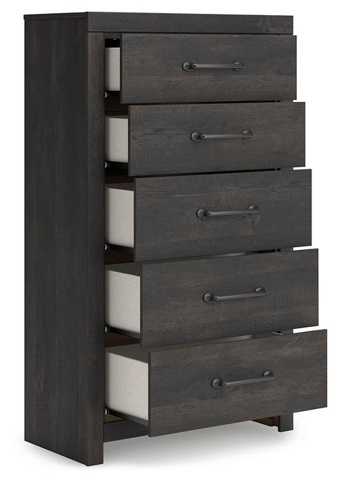 Hollivern Full Panel Bed, Dresser, Mirror, Chest and Nightstand