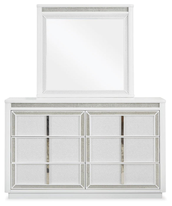 Chalanna King Upholstered Storage Bed, Dresser and Mirror