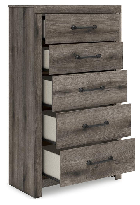 Graystorm Queen Panel Bed, Dresser, Mirror, Chest and Nightstand