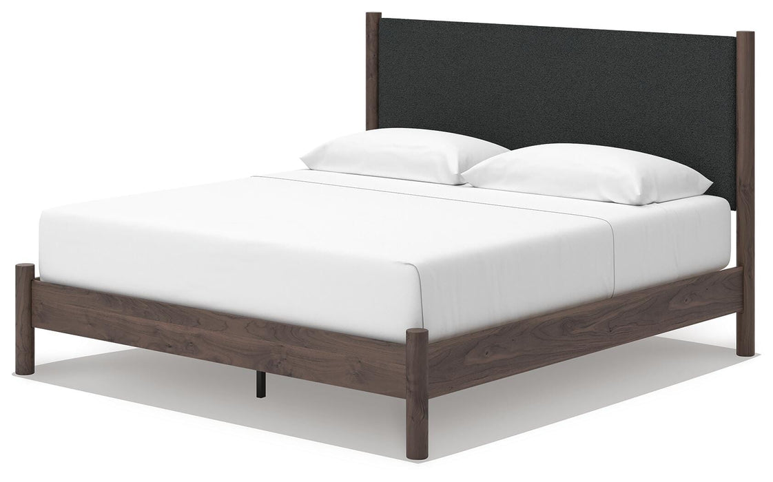 Pamytta King Upholstered Panel Platform Bed, Dresser and Mirror