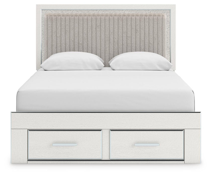 Zuraleus Queen Upholstered Panel Platform Storage Bed, Dresser and Mirror