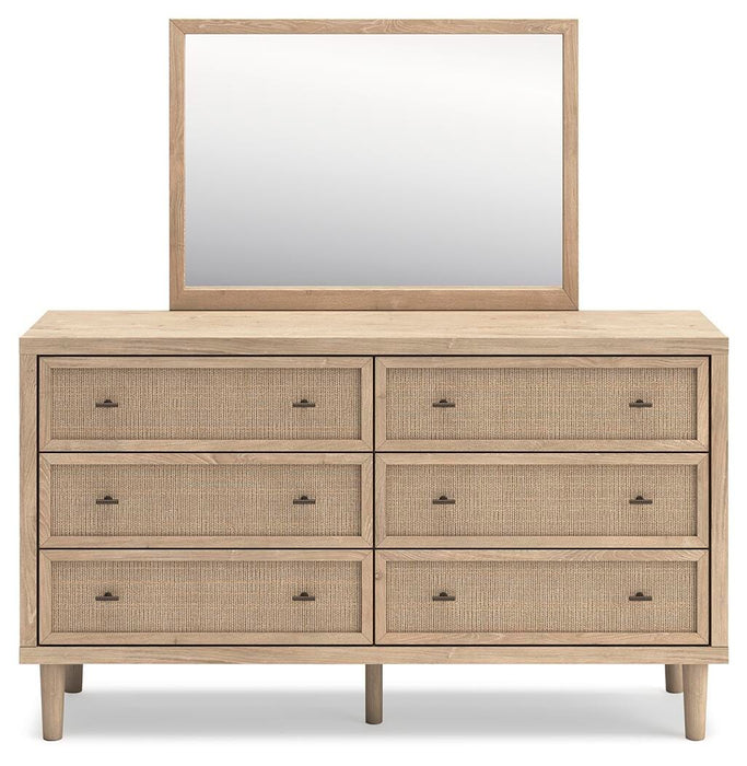 Cielden King Upholstered Bed with Roll Slats, Dresser, Mirror and Nightstand
