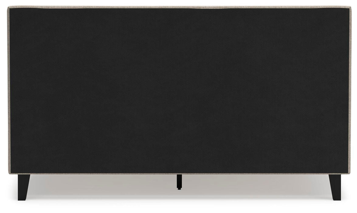 Cielden California King Upholstered Bed with Roll Slats, Dresser, Mirror, Chest and Nightstand