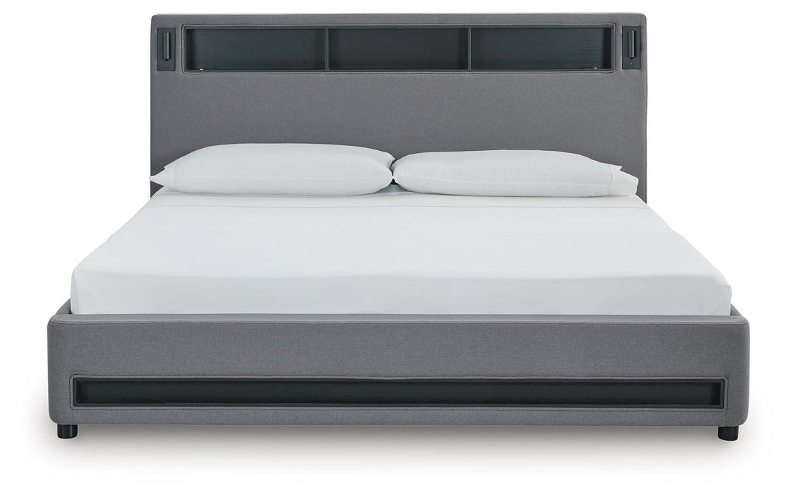 Finigale California King Upholstered Bed with Wireless Audio