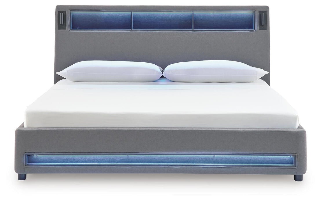 Finigale California King Upholstered Bed with Wireless Audio