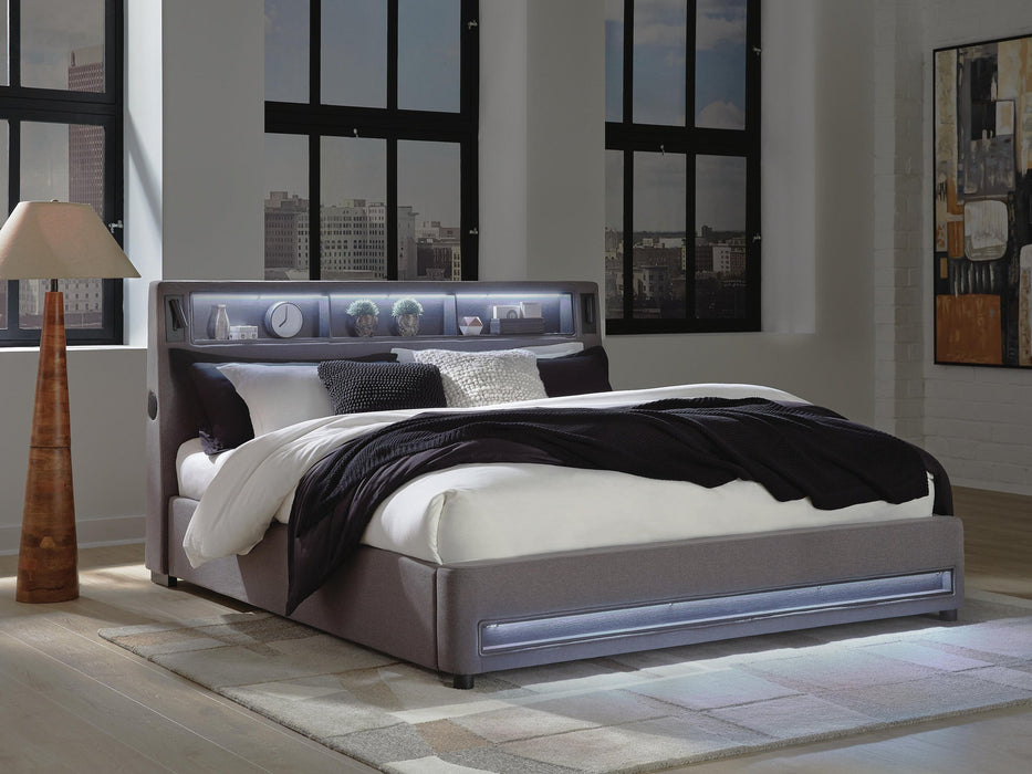 Finigale California King Upholstered Bed with Wireless Audio