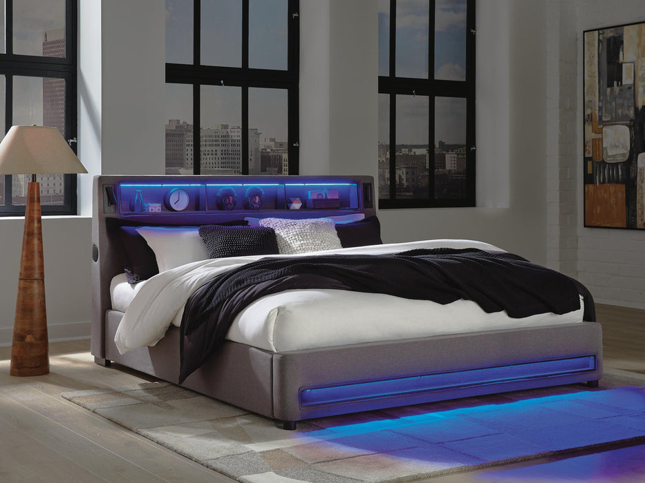 Finigale California King Upholstered Bed with Wireless Audio