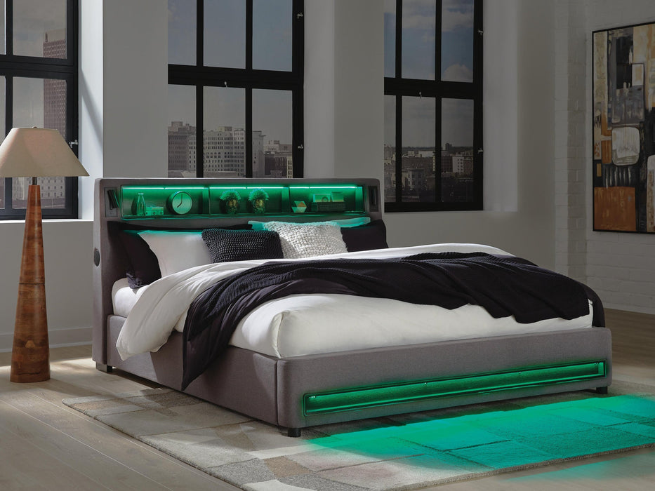 Finigale California King Upholstered Bed with Wireless Audio