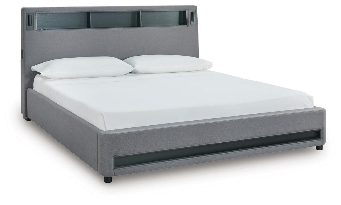 Finigale King Upholstered Bed with Wireless Audio