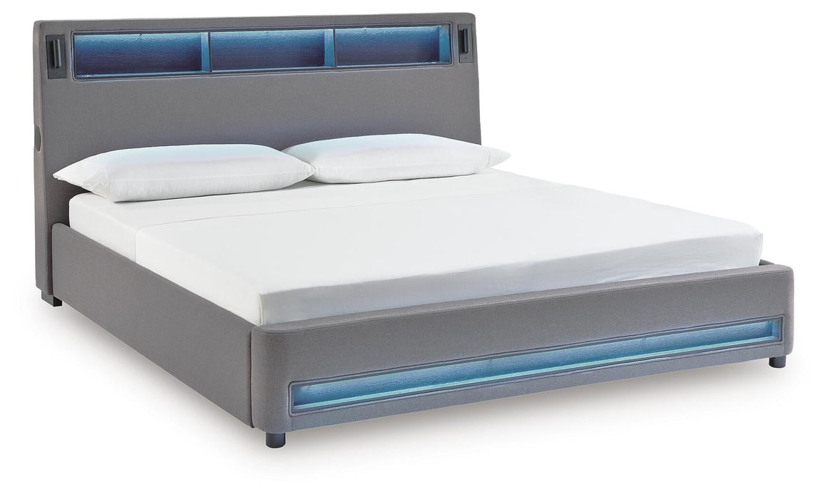 Finigale King Upholstered Bed with Wireless Audio