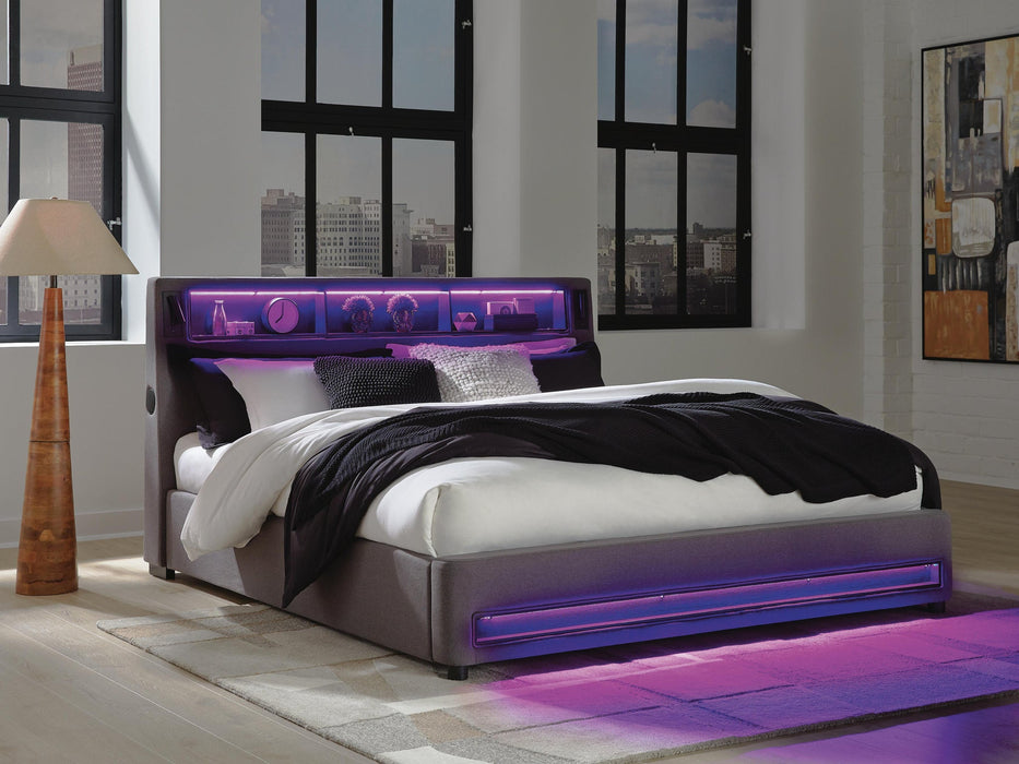 Finigale King Upholstered Bed with Wireless Audio