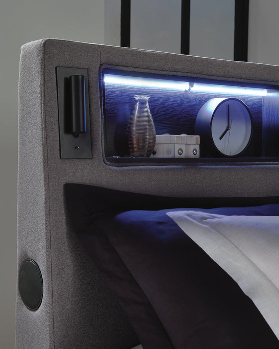 Finigale King Upholstered Bed with Wireless Audio