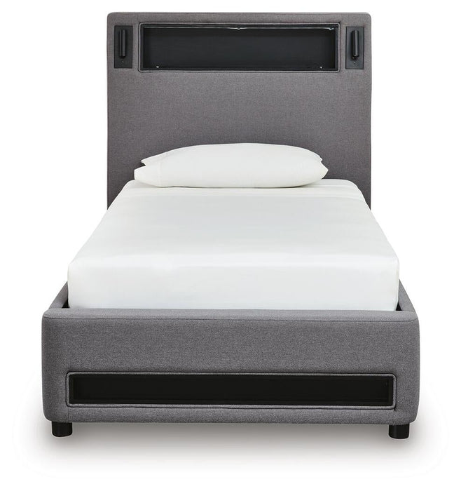 Finigale Twin Upholstered Bed with Wireless Audio