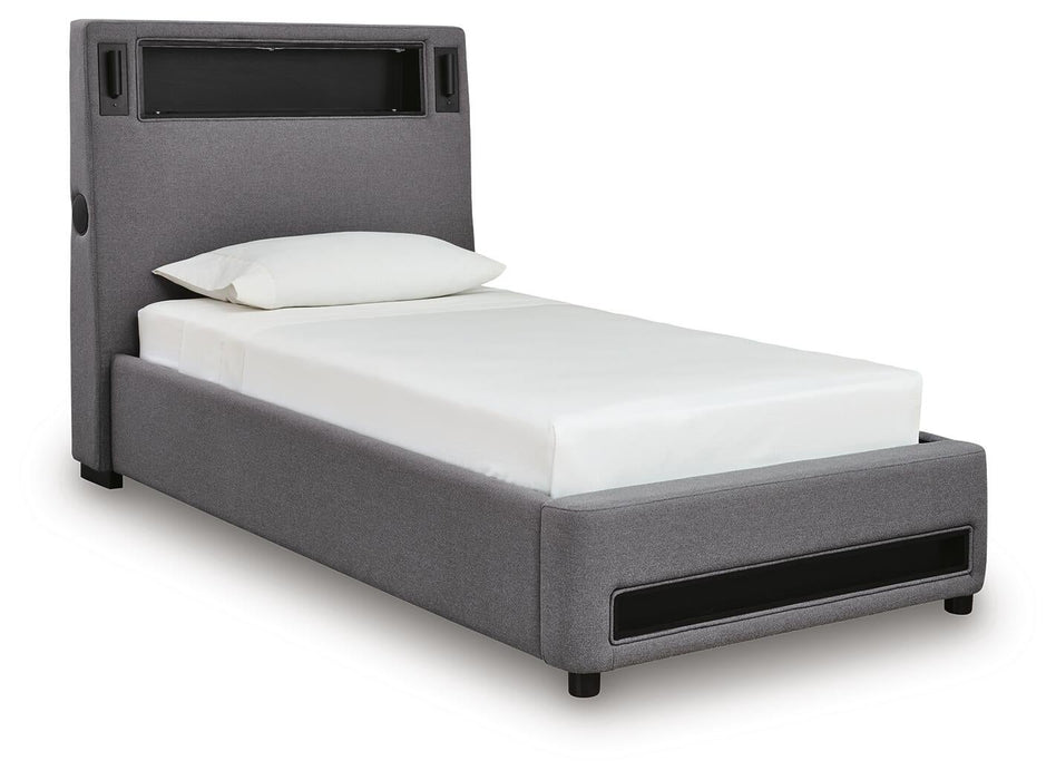 Finigale Twin Upholstered Bed with Wireless Audio
