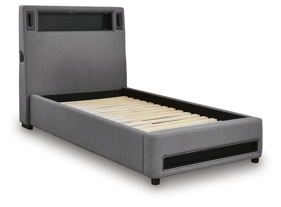 Finigale Twin Upholstered Bed with Wireless Audio