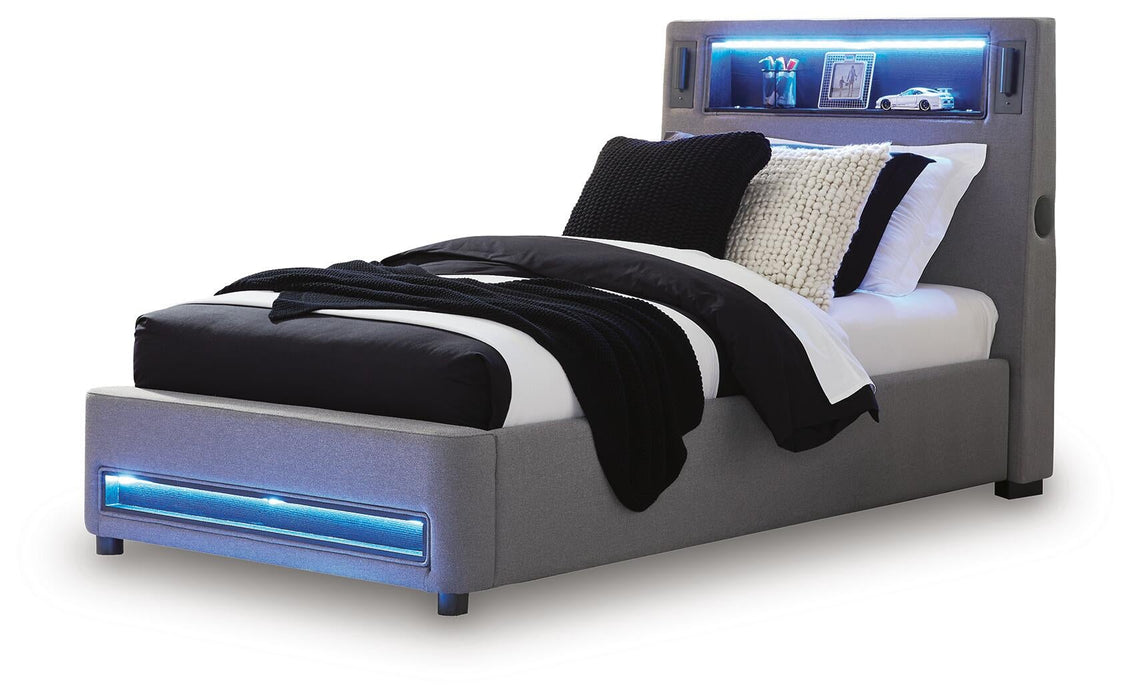 Finigale Twin Upholstered Bed with Wireless Audio