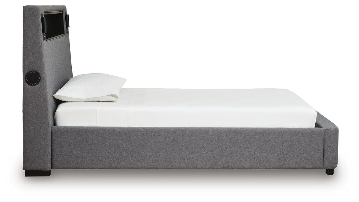Finigale Twin Upholstered Bed with Wireless Audio