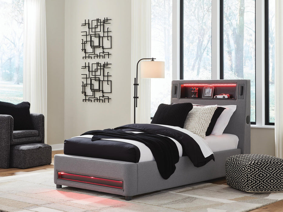 Finigale Twin Upholstered Bed with Wireless Audio