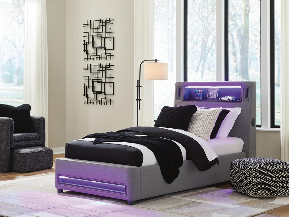 Finigale Twin Upholstered Bed with Wireless Audio