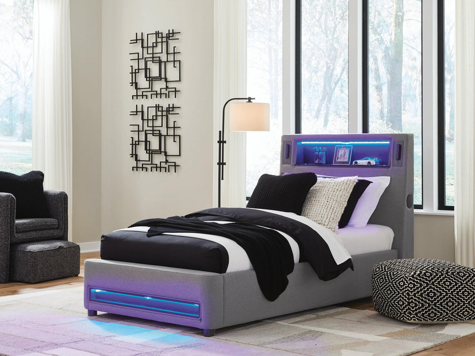 Finigale Twin Upholstered Bed with Wireless Audio
