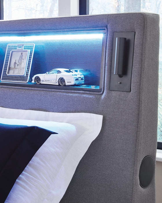 Finigale Twin Upholstered Bed with Wireless Audio
