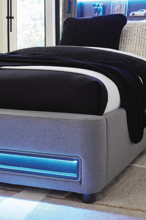 Finigale Twin Upholstered Bed with Wireless Audio