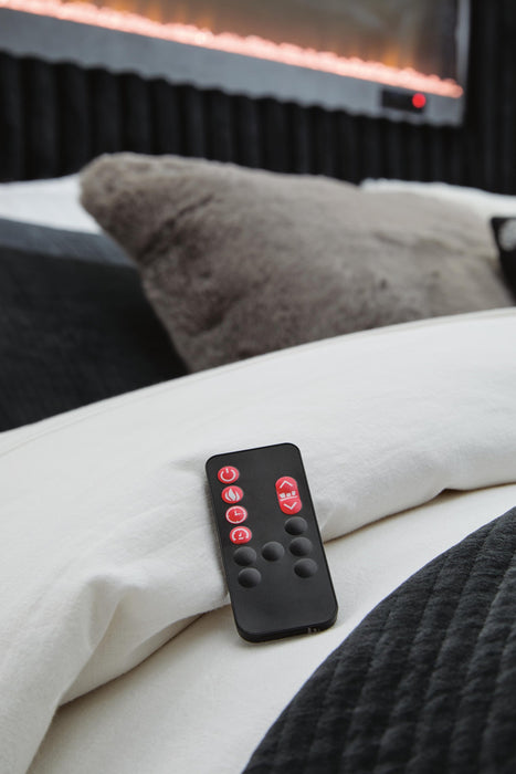 Tayleena Queen Upholstered Bed with Fireplace and Wireless Audio