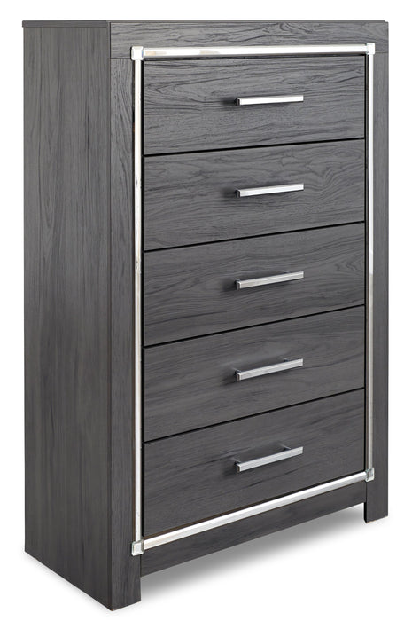 Lodanna Queen/Full Upholstered Panel Headboard Bed with Mirrored Dresser, Chest and Nightstand