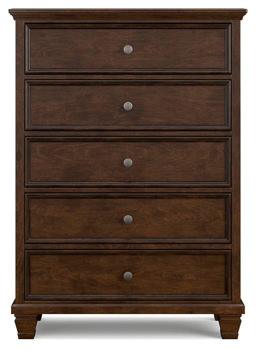 Danabrin Full Panel Bed with Mirrored Dresser, Chest and Nightstand