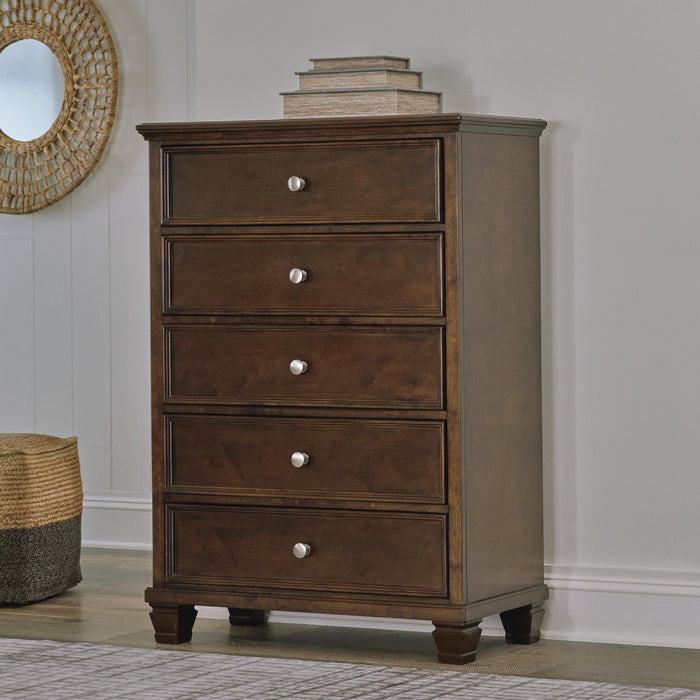 Danabrin Full Panel Bed with Mirrored Dresser, Chest and Nightstand