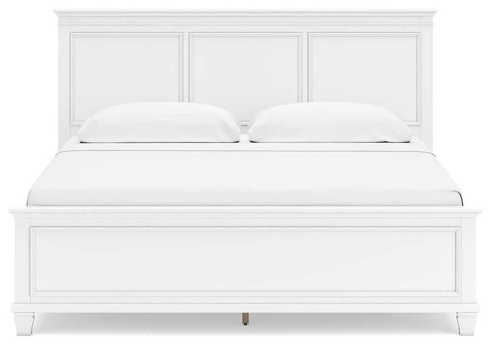 Fortman King Panel Bed with Mirrored Dresser and Nightstand