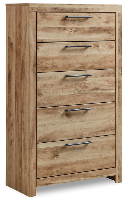 Hyanna King Panel Storage Bed, Dresser, Mirror, Chest and Nightstand
