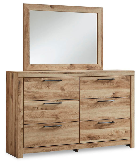 Hyanna King Panel Storage Bed with 1 Under Bed Storage Drawer, Dresser and Mirror