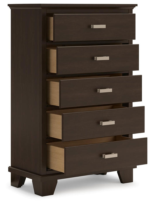 Covetown King Panel Bed, Dresser, Mirror, Chest and Nightstand
