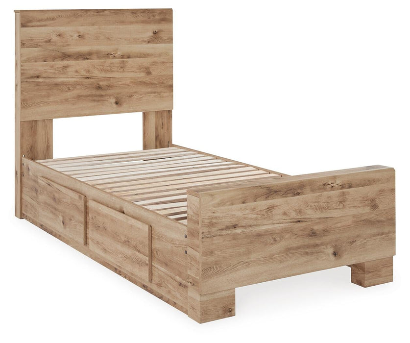 Hyanna Twin Panel Bed with 2 Side Storage, Dresser, Mirror, Chest and Nightstand