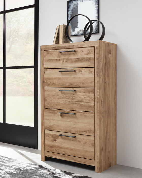 Hyanna Twin Panel Bed with 2 Side Storage, Dresser, Mirror, Chest and Nightstand