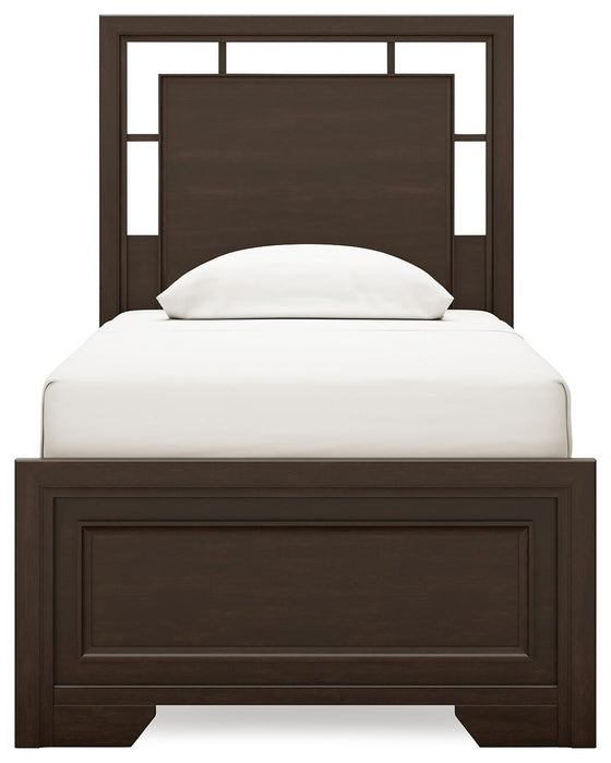 Covetown Twin Panel Bed with Mirrored Dresser