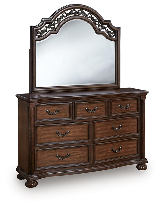 Lavinton California King Poster Bed with Mirrored Dresser and Nightstand