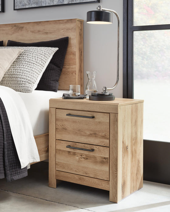 Hyanna Queen Panel Storage Bed with 1 Under Bed Storage Drawer, Dresser, Mirror and Nightstand